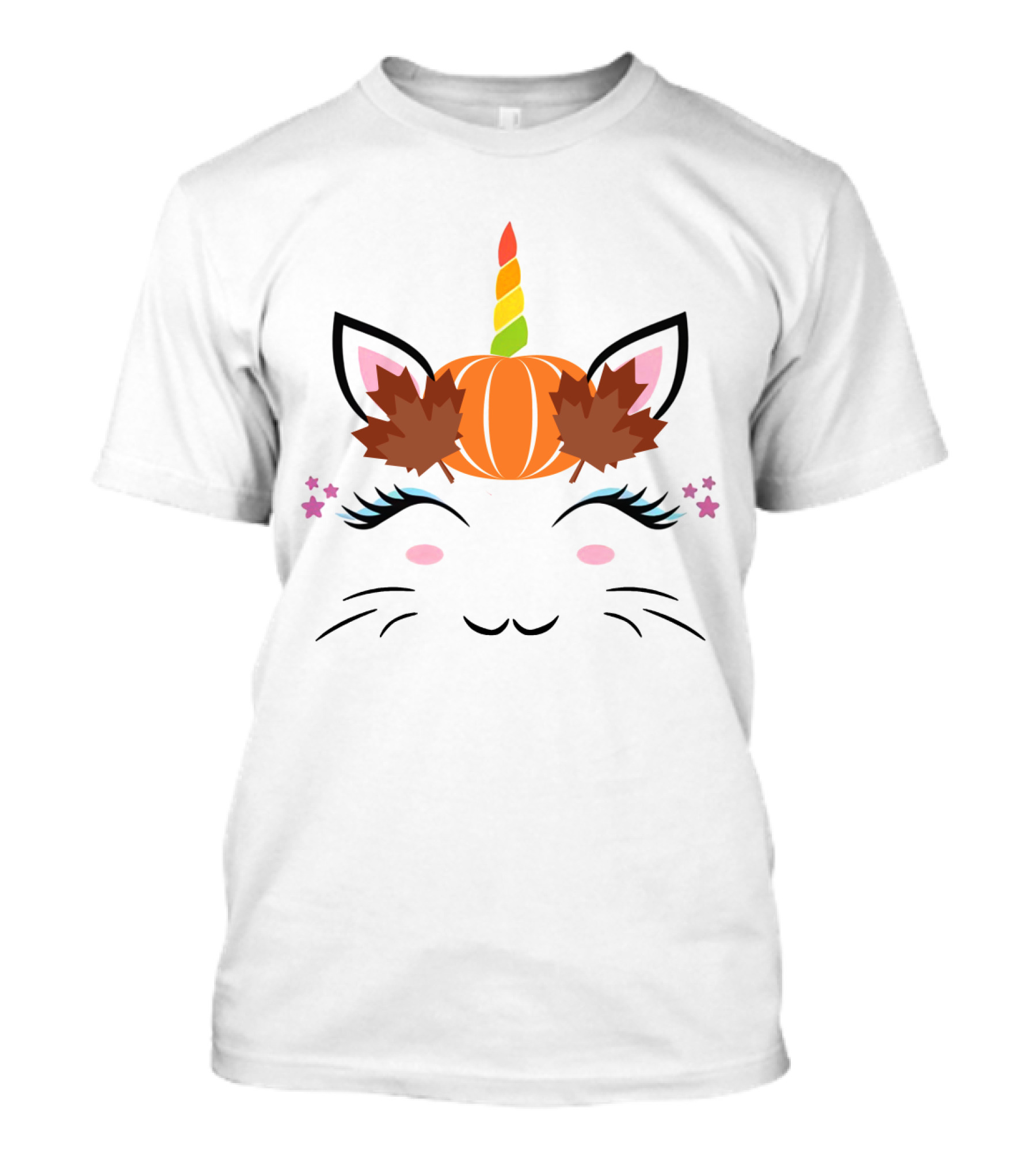 Caticorn Pumpkin Halloween Cat Unicorn Lover Fall Leaves T-Shirt