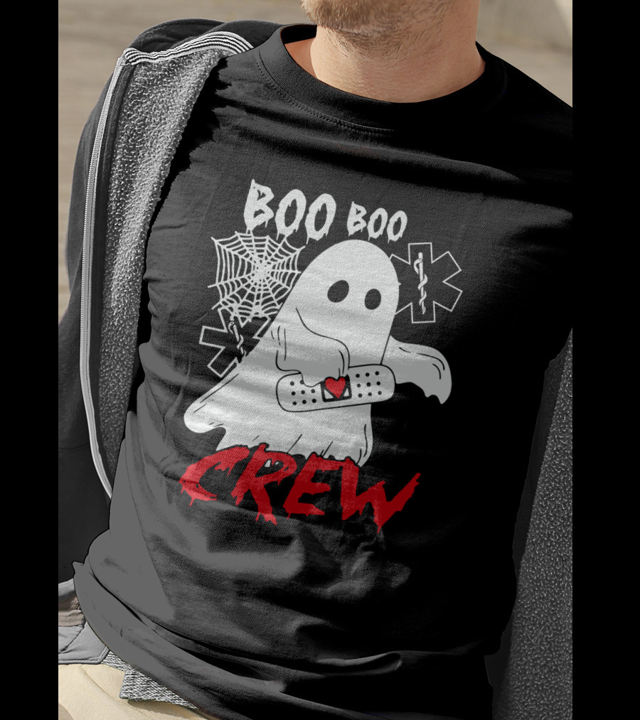 EMT Boo Boo Crew Ghost With Bandage And Cobweb T-Shirt