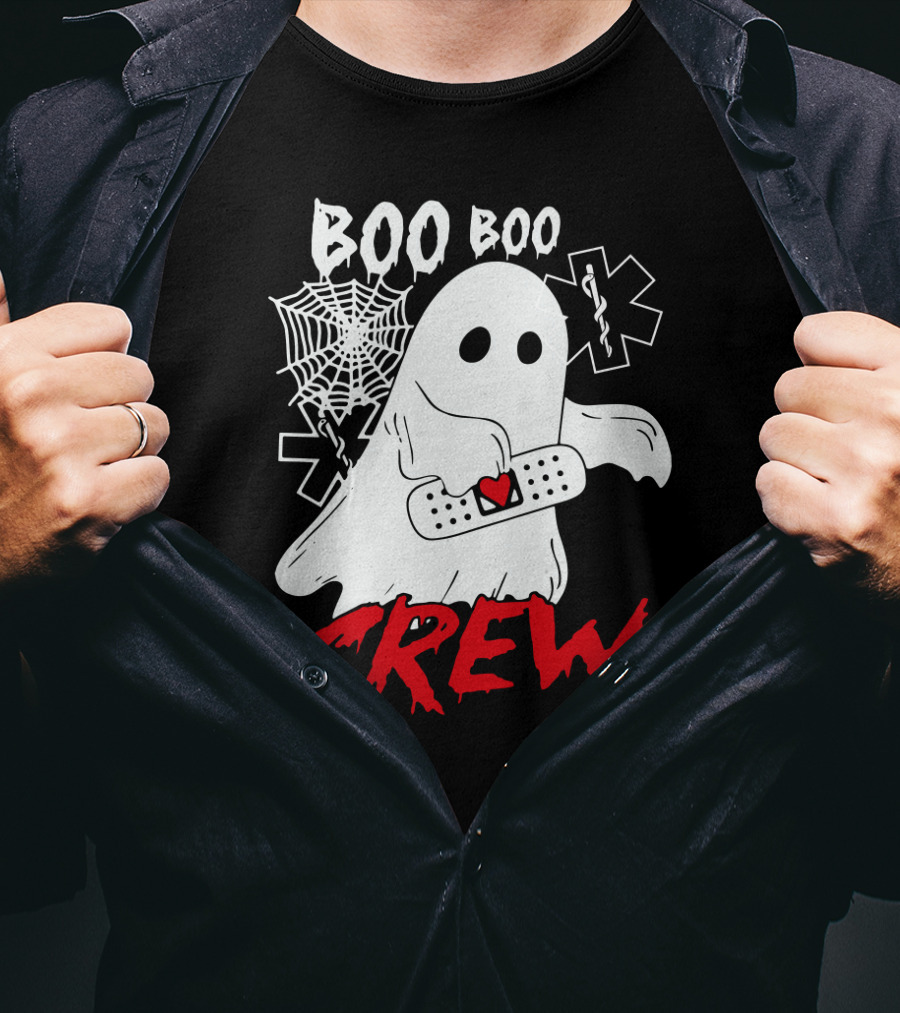 EMT Boo Boo Crew Ghost With Bandage And Cobweb T-Shirt
