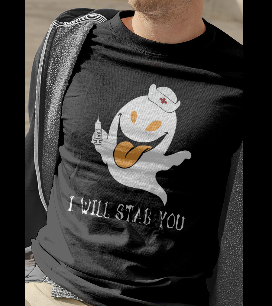 I Will Stab You Funny Ghost Nurse With Syringe T-Shirt