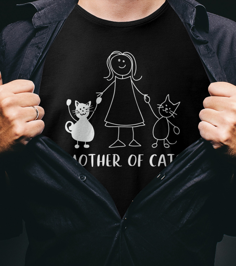 Mother Of Cats Stick Figure With Cats T-Shirt