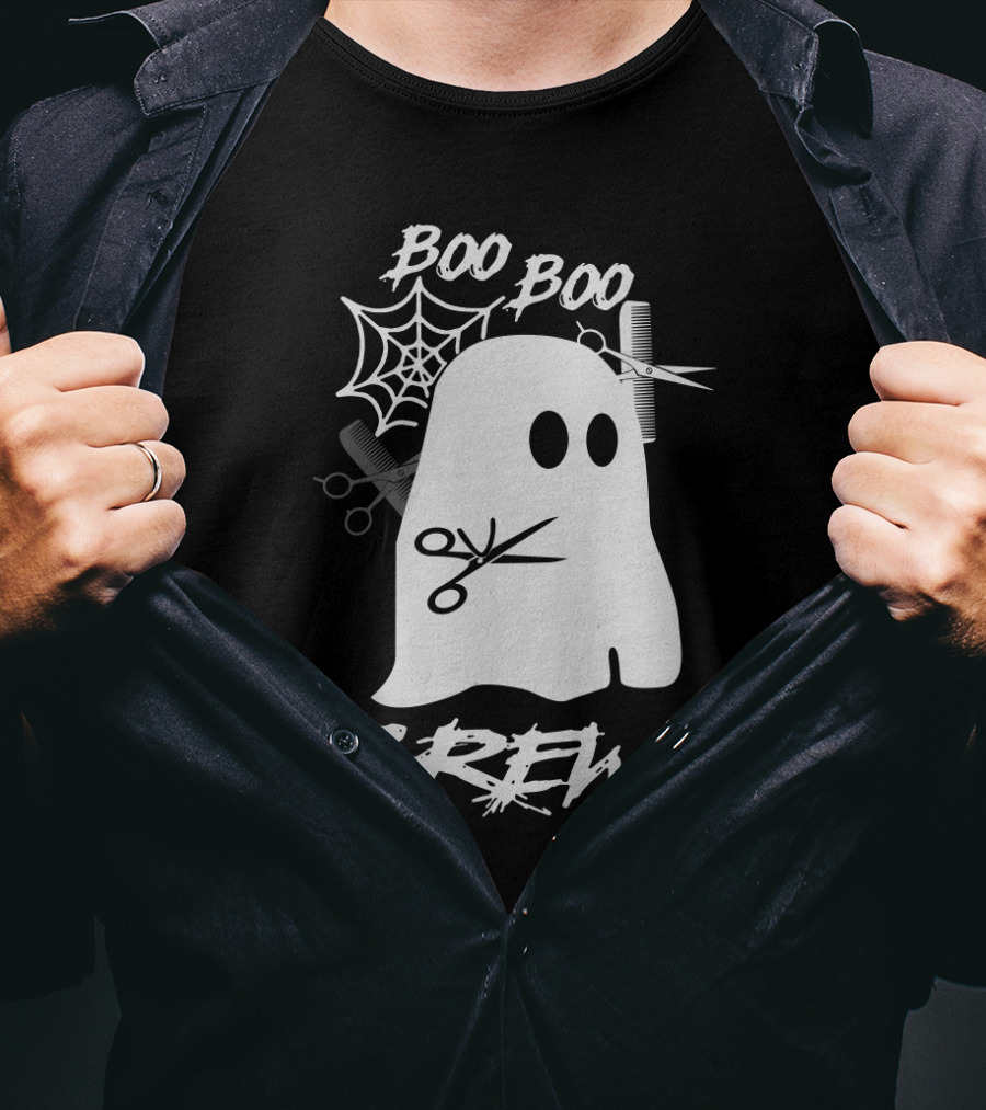 Boo Boo Crew Ghost Hairdresser With Scissors And Spiderwebs T-Shirt