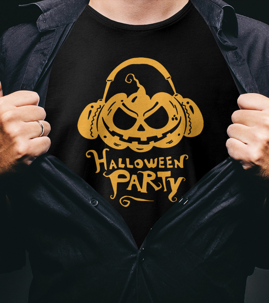 Halloween Party DJ Sound Pumpkin Headphones T-Shirt