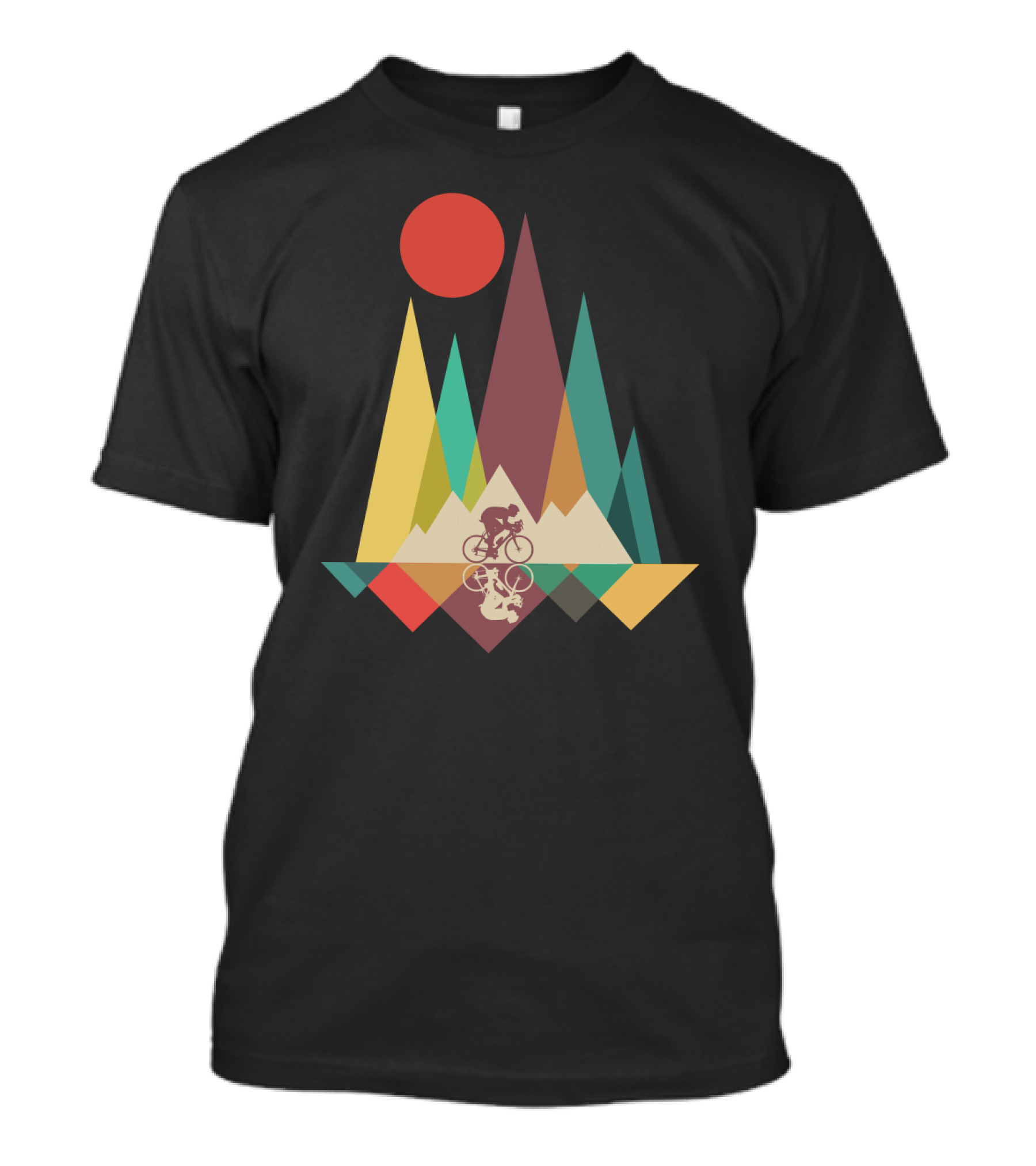 Mountain Biking Geometric Peaks And Sunburst T-Shirt