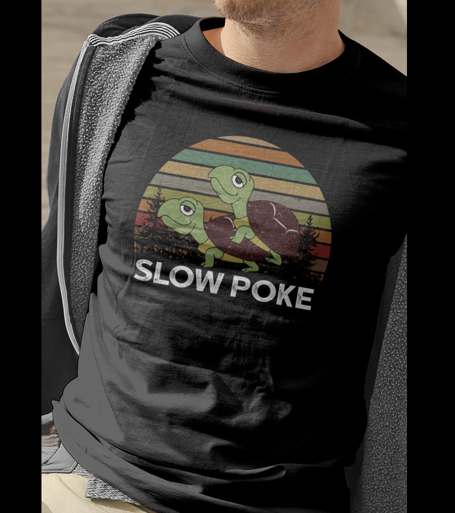 Slow Poke Retro Striped Funny Turtle Sunset T-Shirt