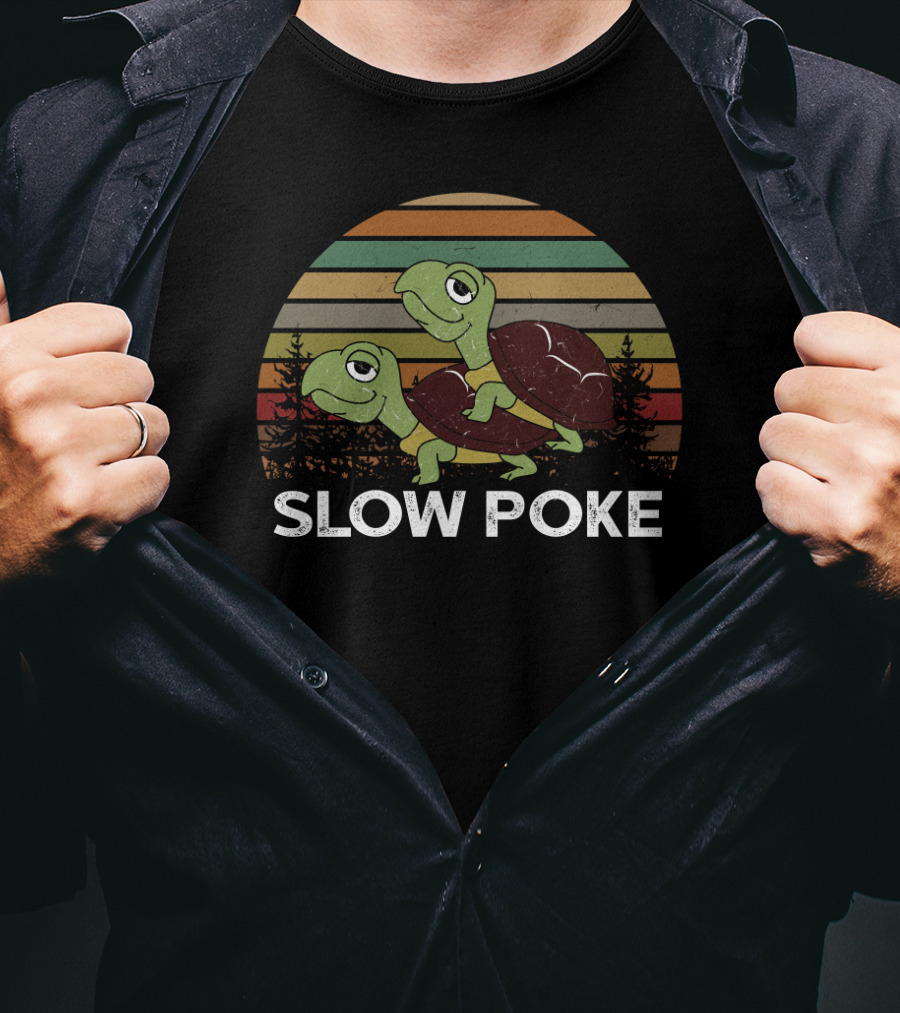 Slow Poke Retro Striped Funny Turtle Sunset T-Shirt