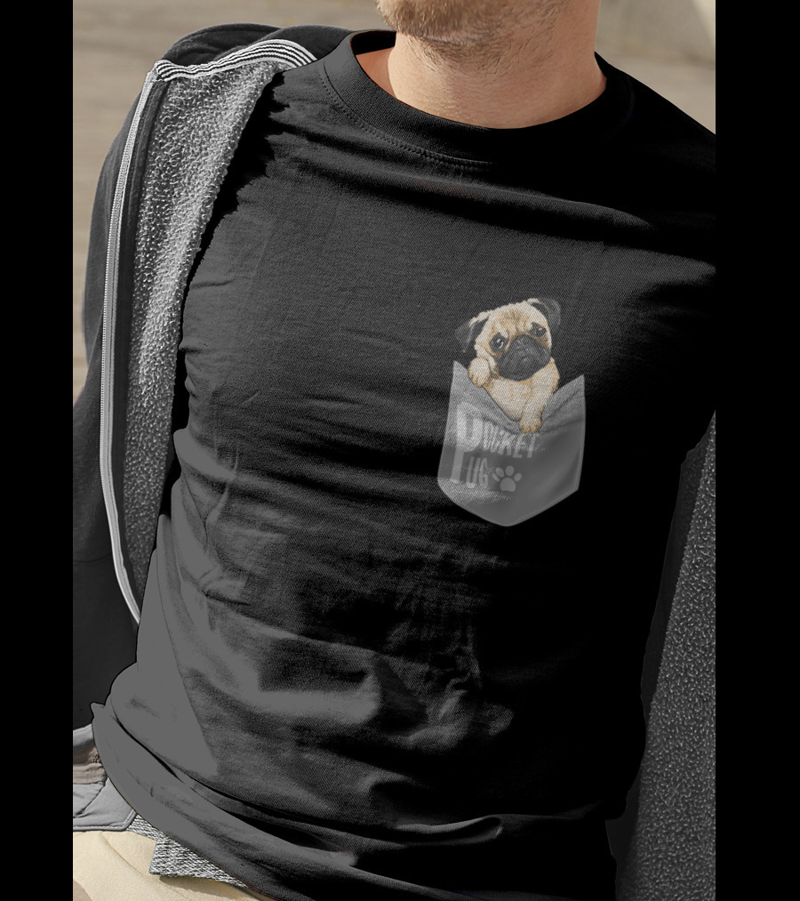 Pocket Pug Puppy Peeking Out Of Pocket T-Shirt