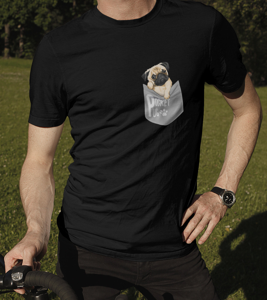 Pocket Pug Puppy Peeking Out Of Pocket T-Shirt