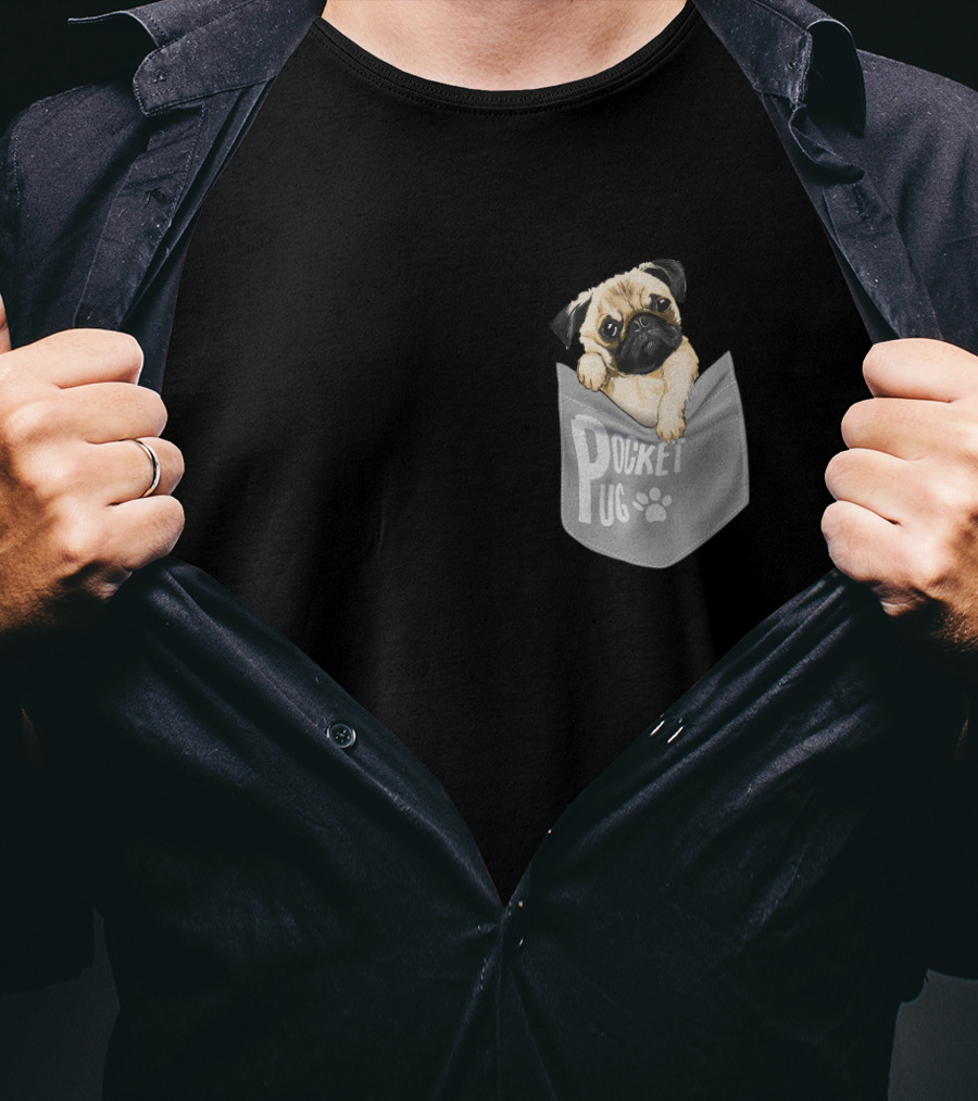Pocket Pug Puppy Peeking Out Of Pocket T-Shirt