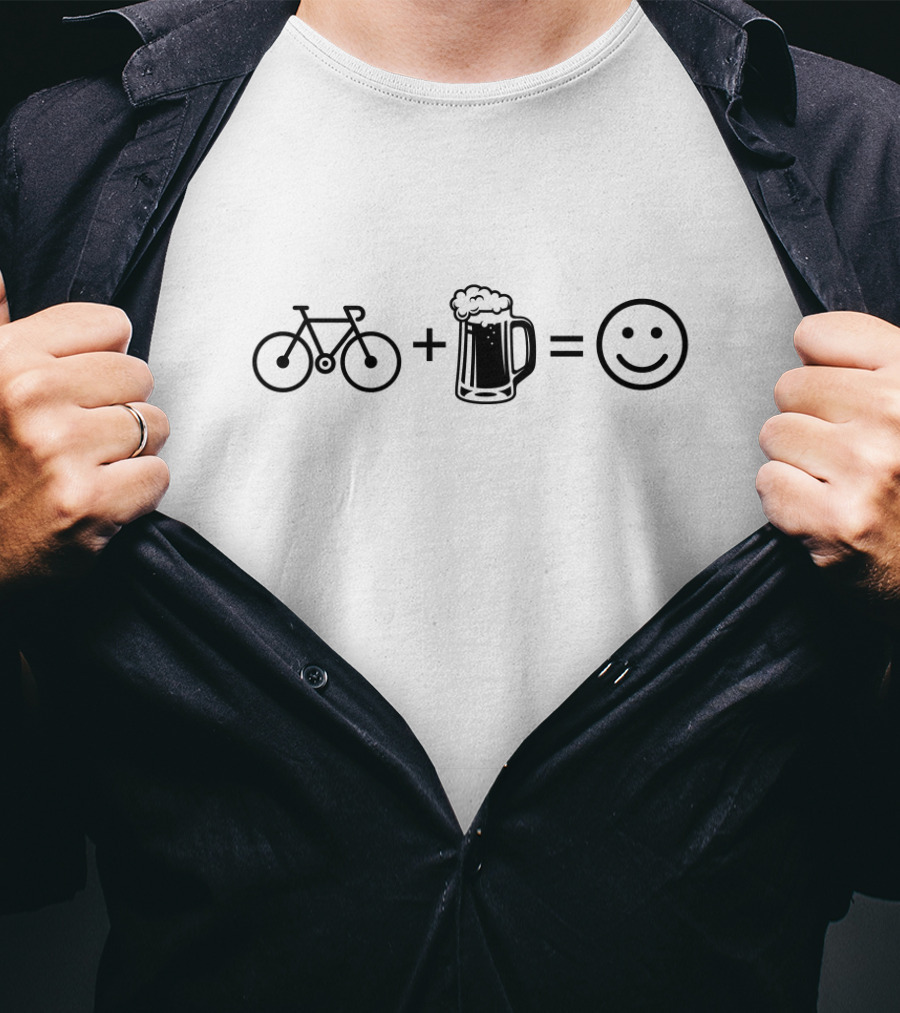 Bicycle Plus Beer Equals Smiley Face T-Shirt