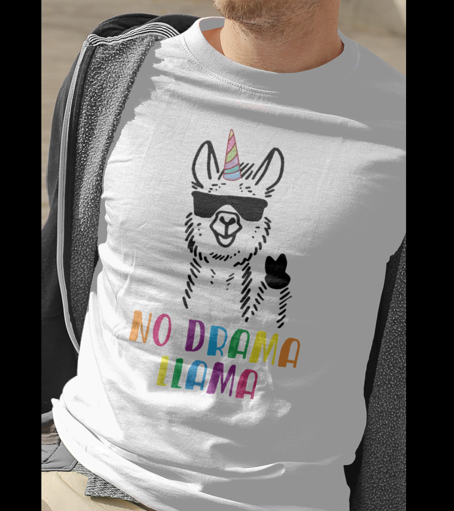 Llamacorn No Drama Llama Funny Unicorn Rainbow Text Sunglasses Peace Sign T-Shirt
