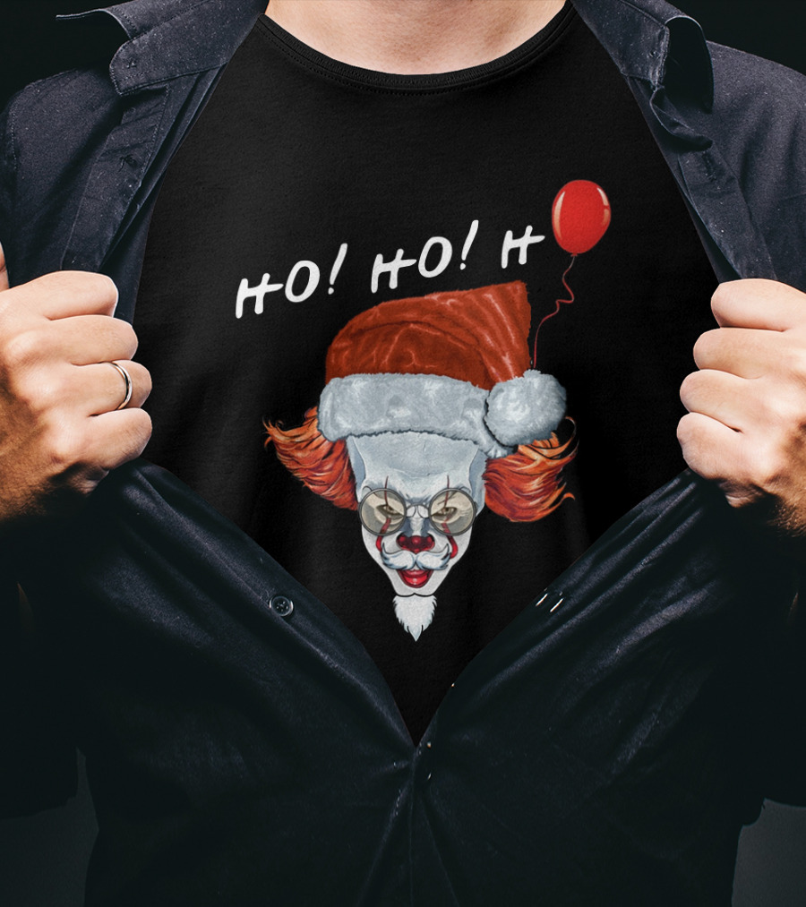 HO HO HO Novel Killer Clown Santa With Red Balloon T-Shirt