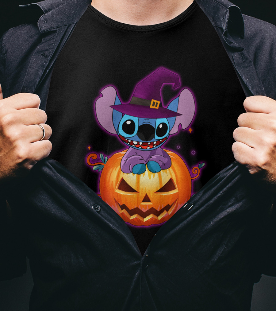 Stitch Witch Pumpkin Halloween Jack-O'-Lantern T-Shirt