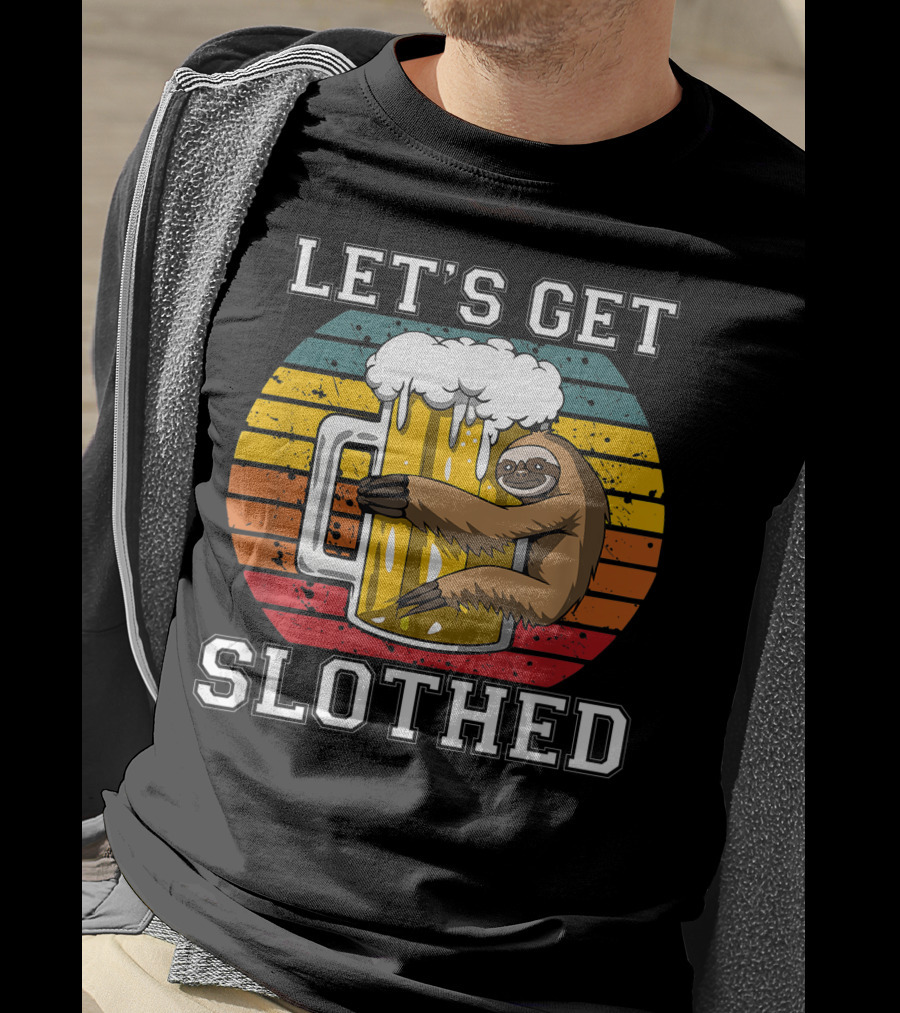 LET'S GET SLOTHED Retro Beer Mug And Sloth Hug T-Shirt