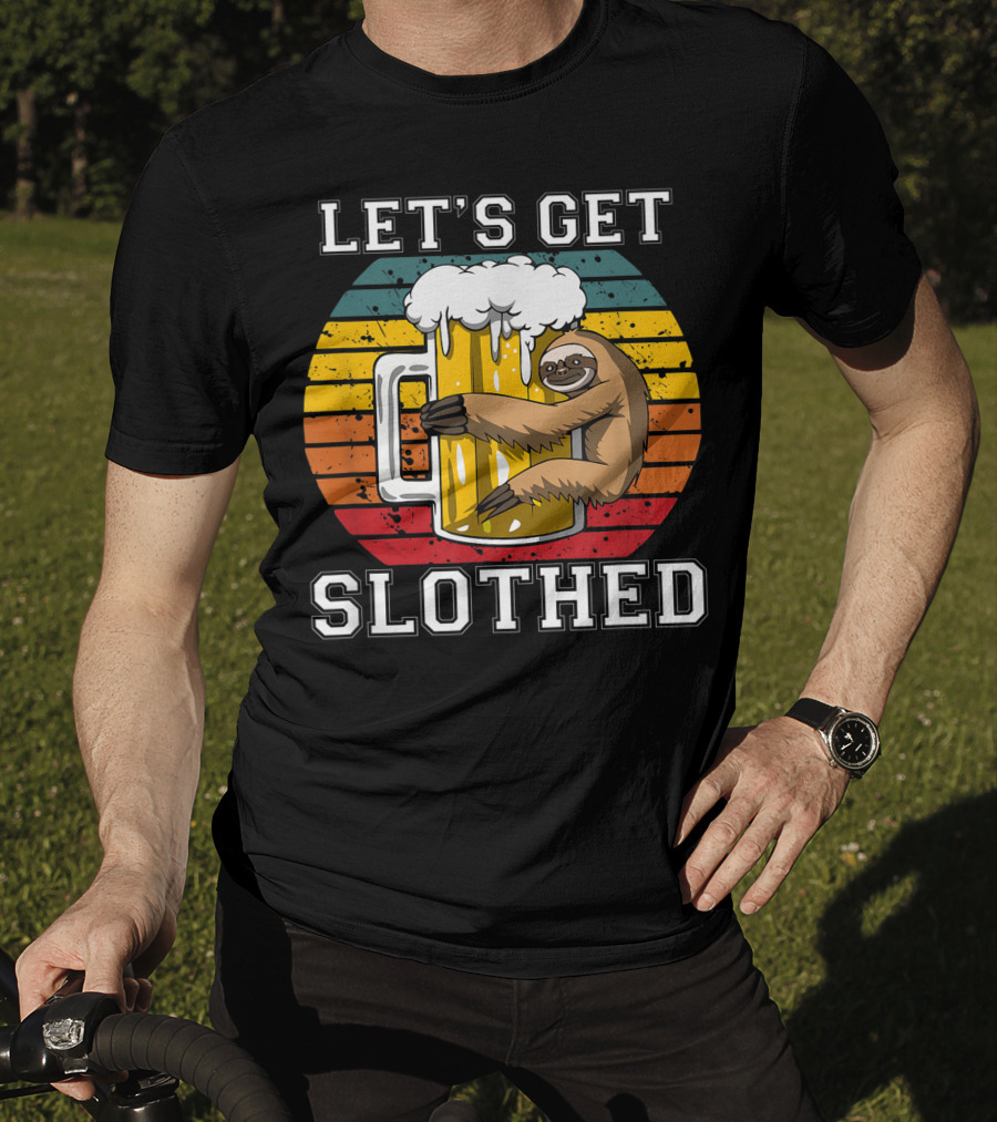 LET'S GET SLOTHED Retro Beer Mug And Sloth Hug T-Shirt