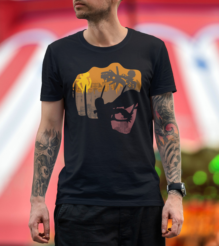 Punch Of The Heroes Attack on Titan Silhouettes Fist Cityscape Scene T-Shirt