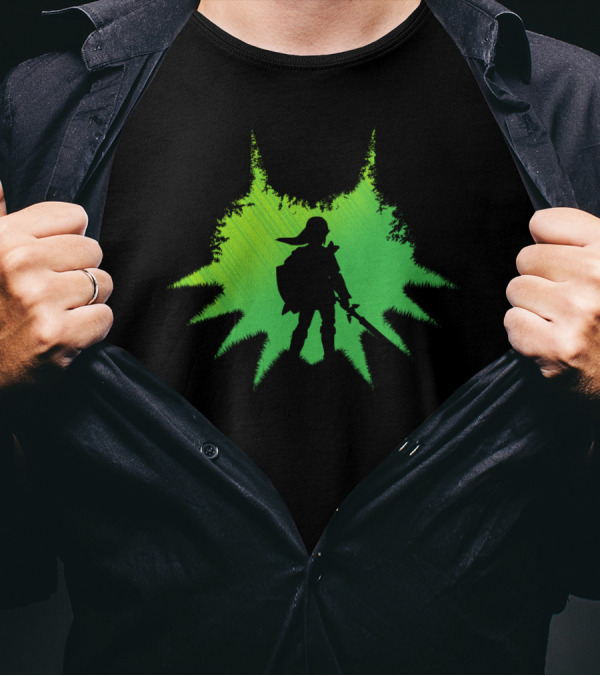 Hero In A Mask Legend Of Zelda Link Green Silhouette Explosion T-Shirt