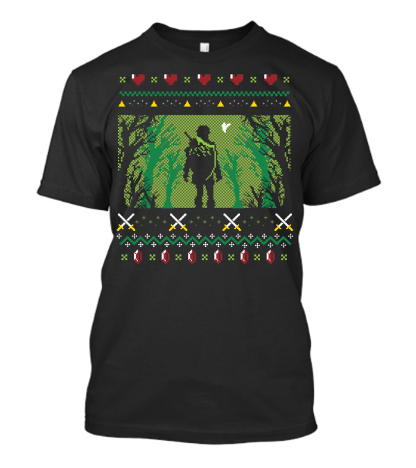Legend Of Zelda Link Forest Pixel Art Hearts Swords Rupees T-Shirt