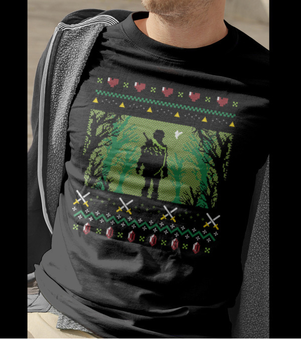 Legend Of Zelda Link Forest Pixel Art Hearts Swords Rupees T-Shirt