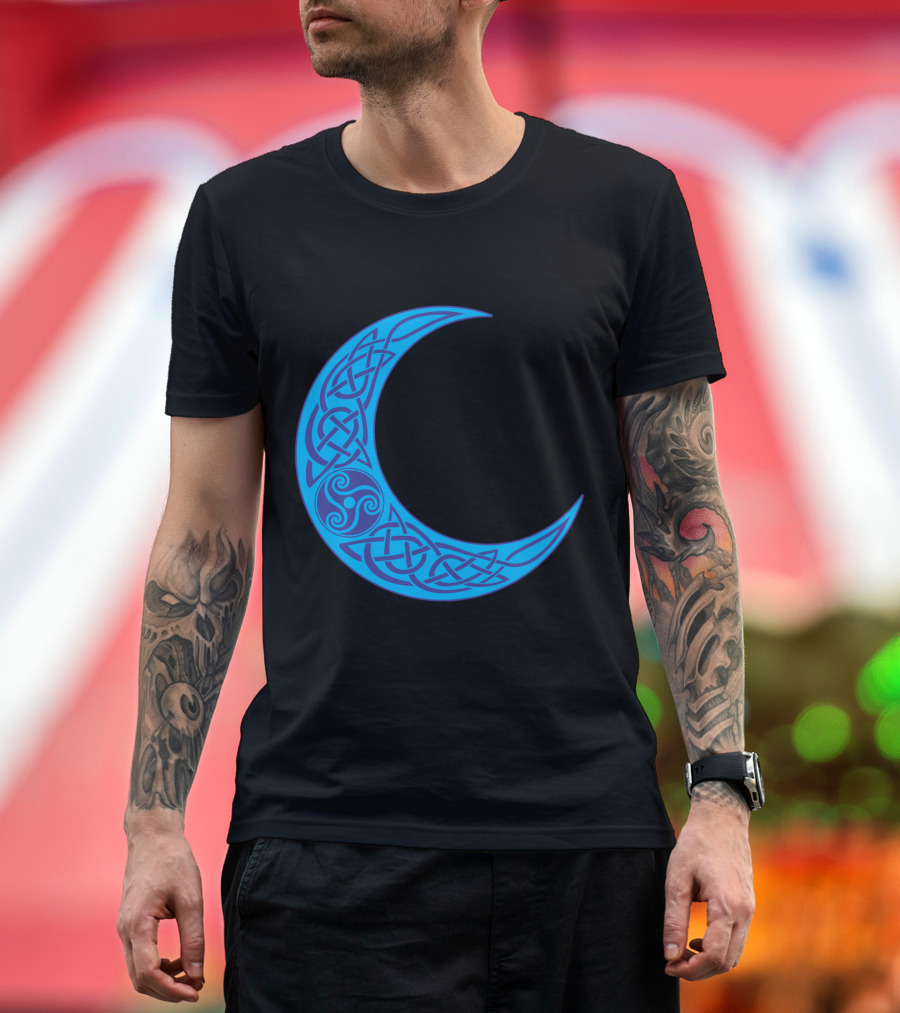 Celtic Knotwork Blue Crescent Moon Viking T-Shirt