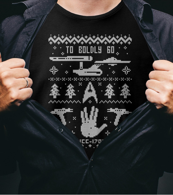 To Boldly Go Starship Hand Gesture NCC-1701 Christmas T-Shirt