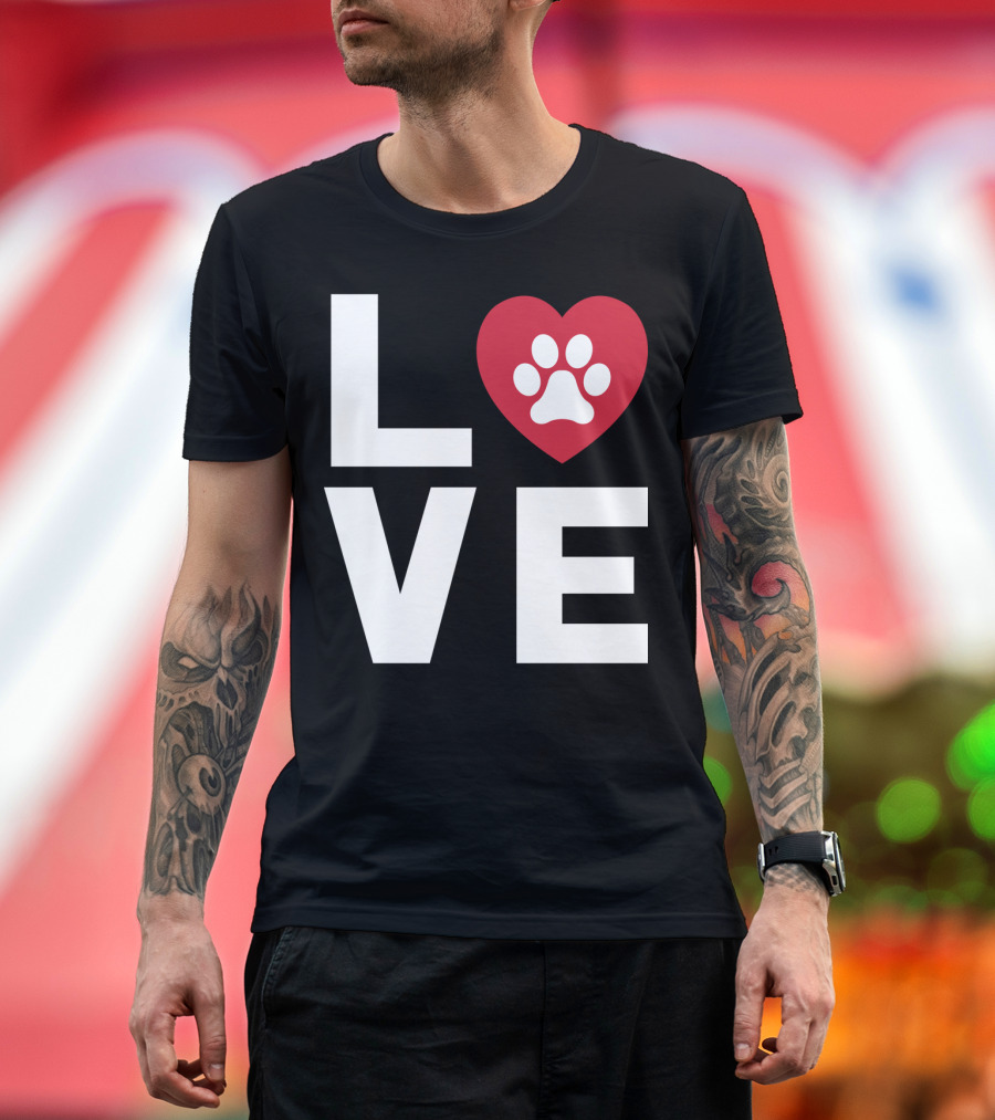 LOVE Animal Lover Dog Paw Print Heart T-Shirt