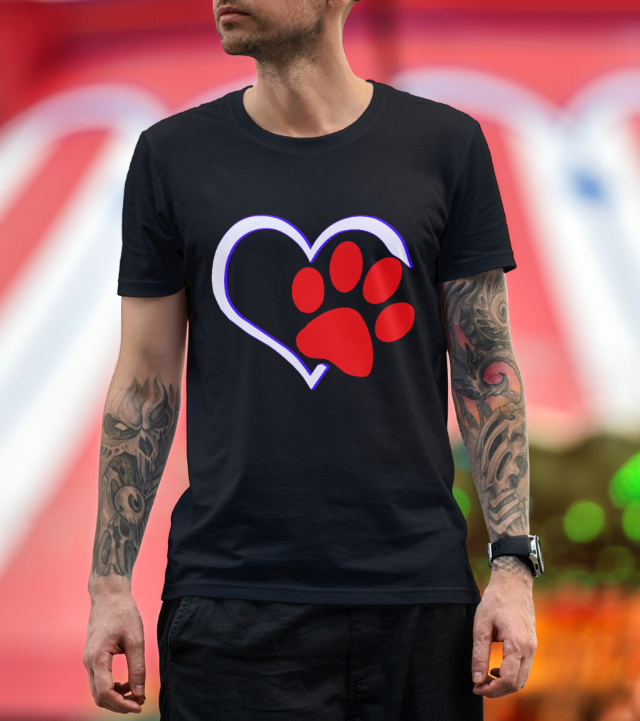 Paw Heart Remix Outline Red T-Shirt