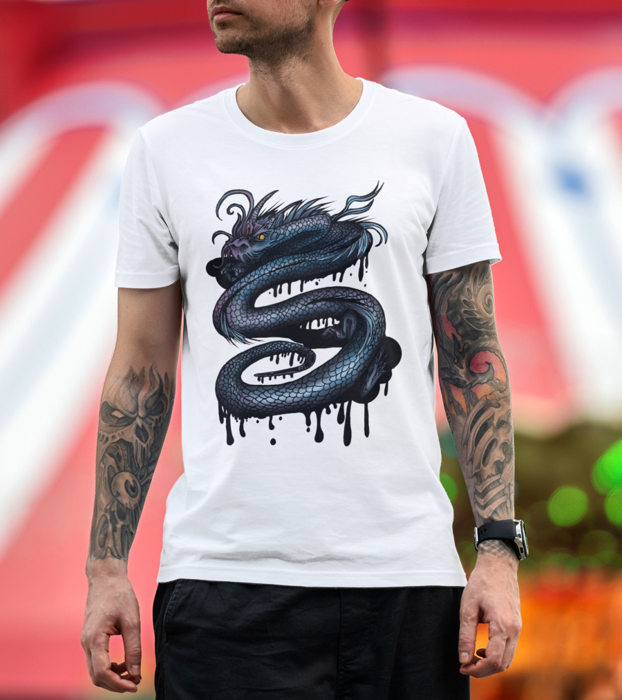 Dragon Swirl Serpent Mythical Creature with Dripping Ink Effect T-Shirt