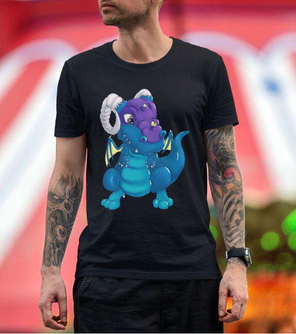 Premium T-Shirt: Ferdinand Blue and Purple Baby Dragon with Horns and Wings T-Shirt Ferdinand Blue and Purple Baby Dragon with Horns and Wings T-Shirt