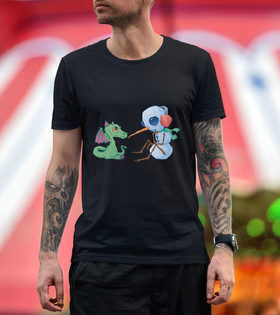 Snowman and Dragon Cozy Winter Encounter T-Shirt