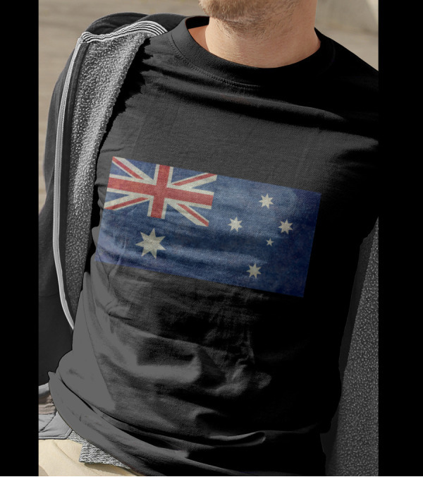 Flag Of Australia Vintage Style Version Distressed Blue Background Union Jack Stars T-Shirt