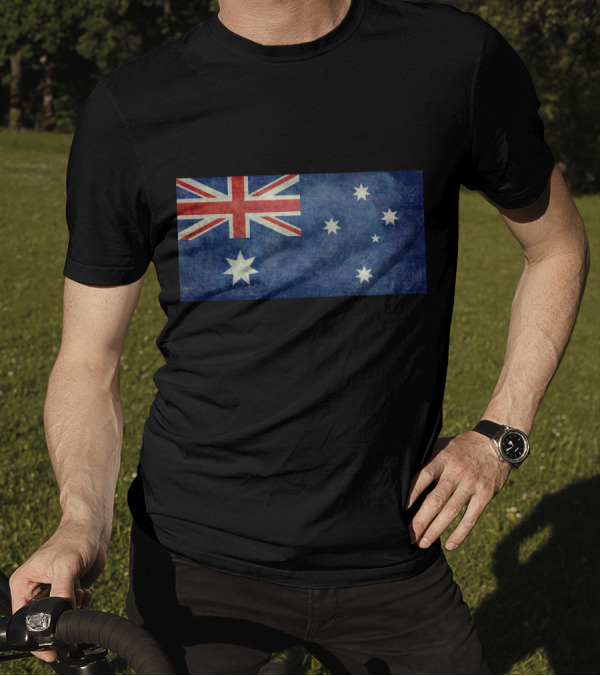 Flag Of Australia Vintage Style Version Distressed Blue Background Union Jack Stars T-Shirt