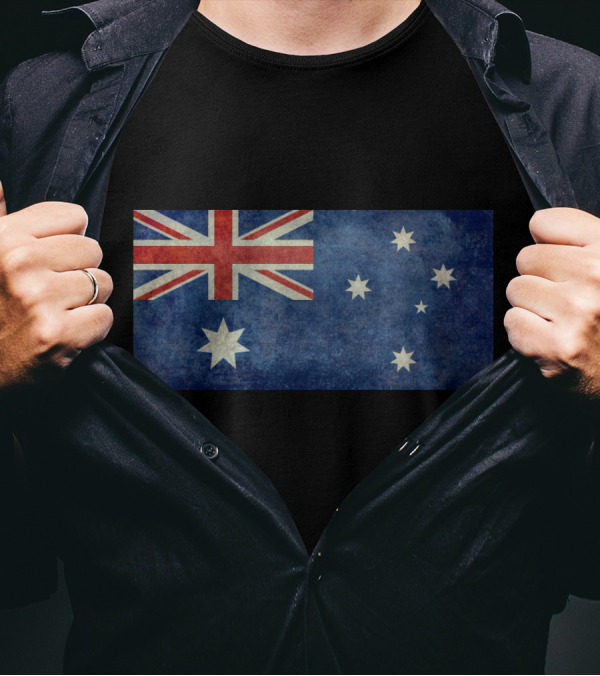 Flag Of Australia Vintage Style Version Distressed Blue Background Union Jack Stars T-Shirt