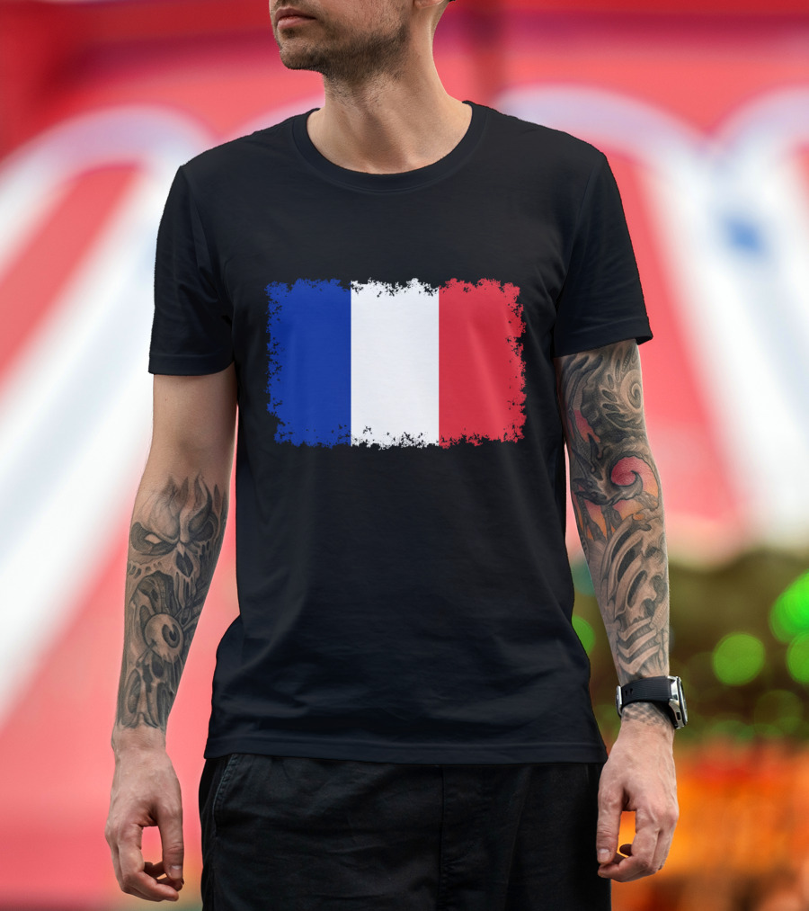Flag of France with Distressed Edges Blue White Red T-Shirt