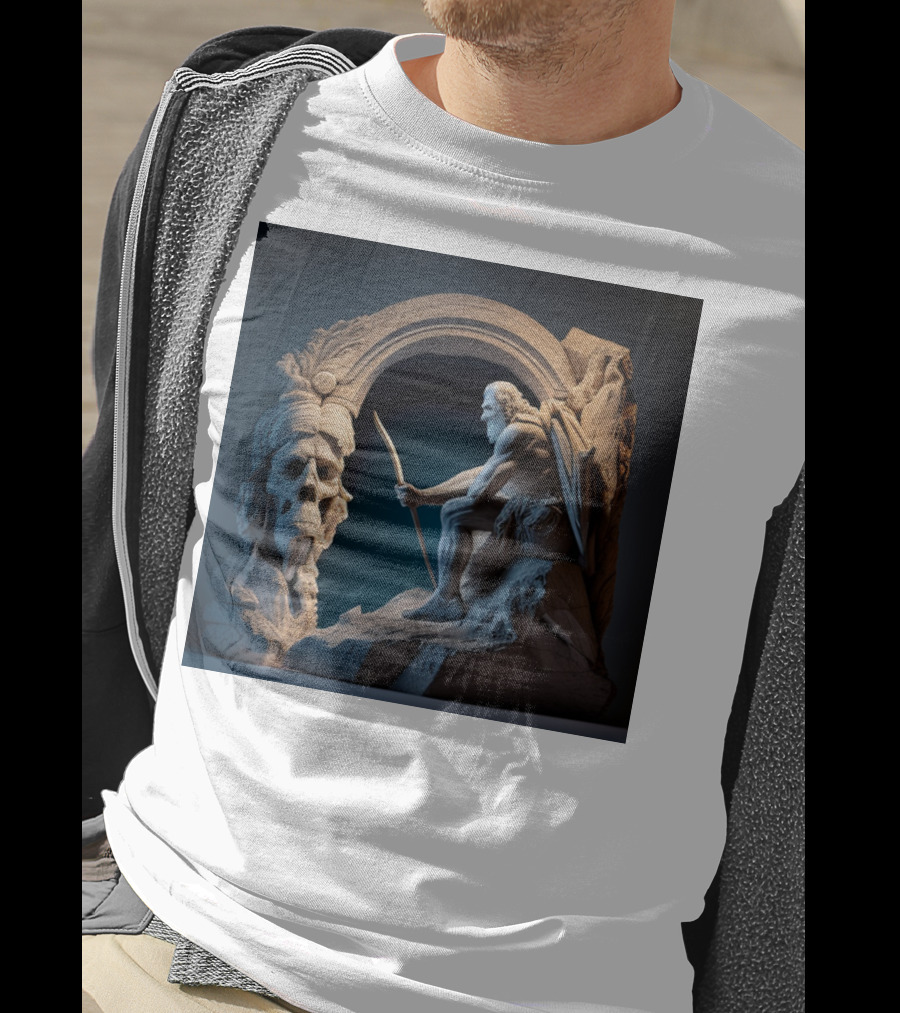A Strong Old Man Warrior Statuesque Power In Mythical Stone Arch T-Shirt