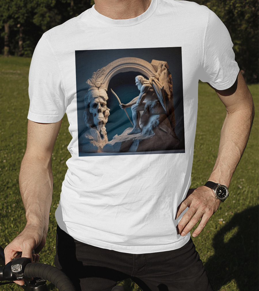 A Strong Old Man Warrior Statuesque Power In Mythical Stone Arch T-Shirt