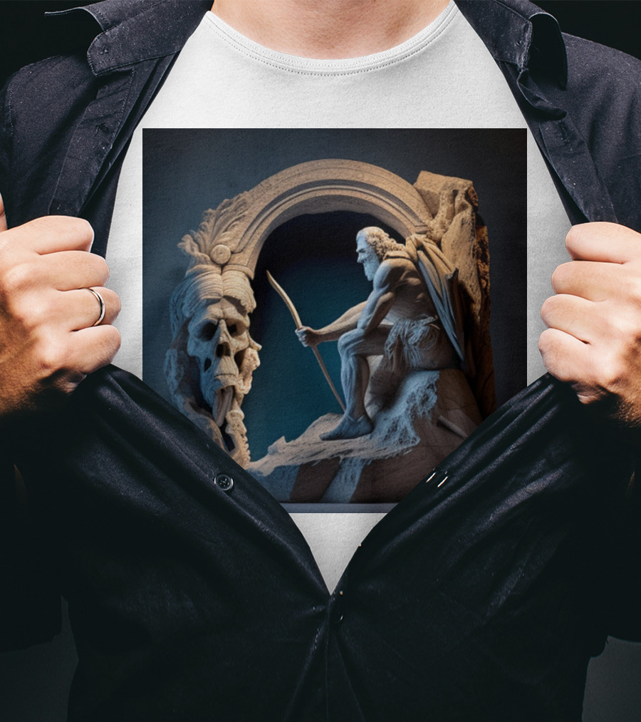 A Strong Old Man Warrior Statuesque Power In Mythical Stone Arch T-Shirt