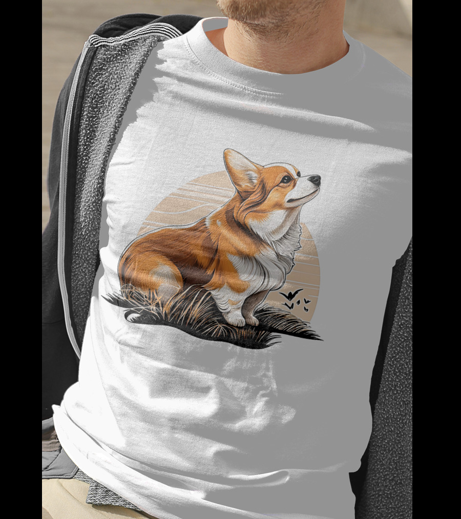 Corgi Dog Cute Sunset Scene T-Shirt