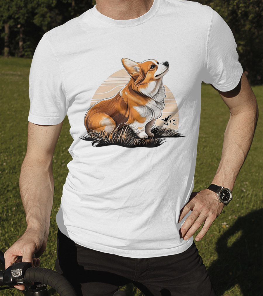 Corgi Dog Cute Sunset Scene T-Shirt