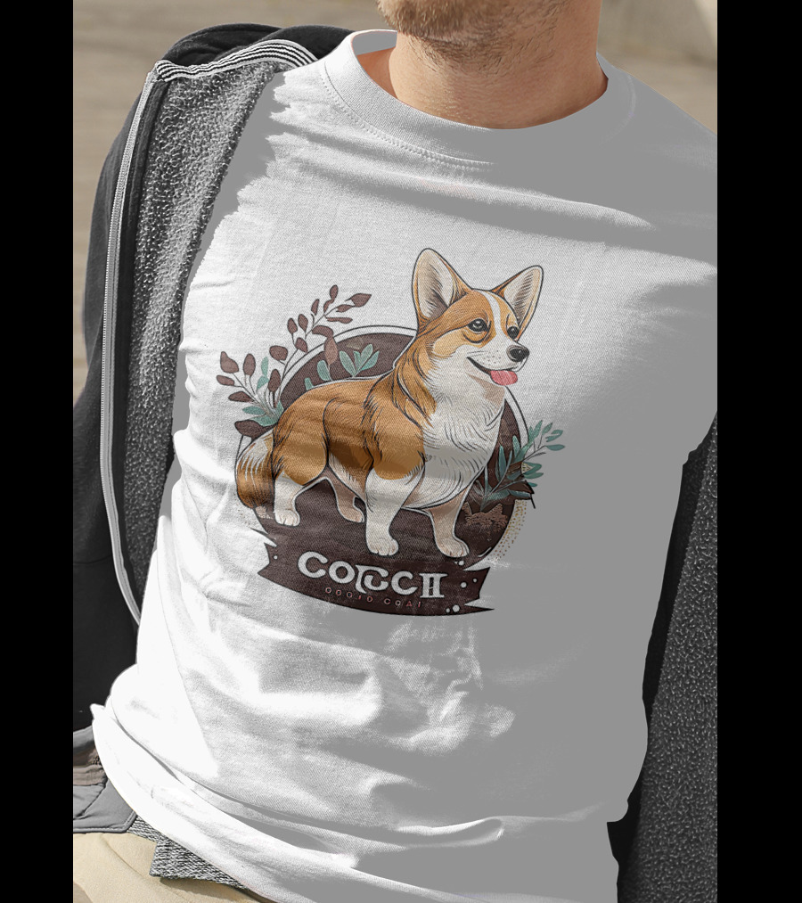 Corgi Cute Baby Dog Illustration With Floral Background T-Shirt
