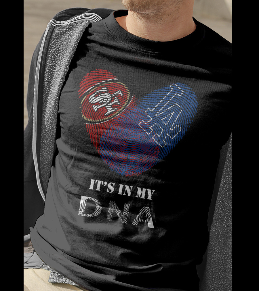 49Ers Dodgers SF LA Heart Fingerprint DNA T-Shirt