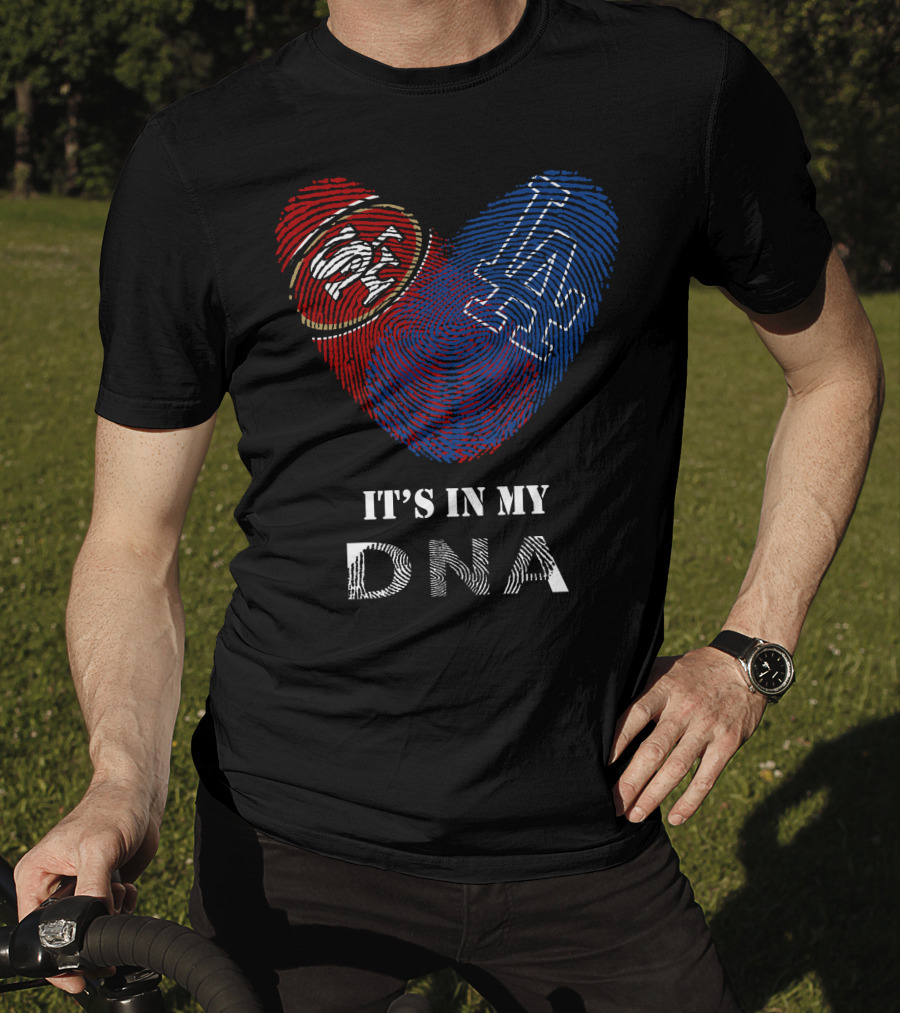 49Ers Dodgers SF LA Heart Fingerprint DNA T-Shirt