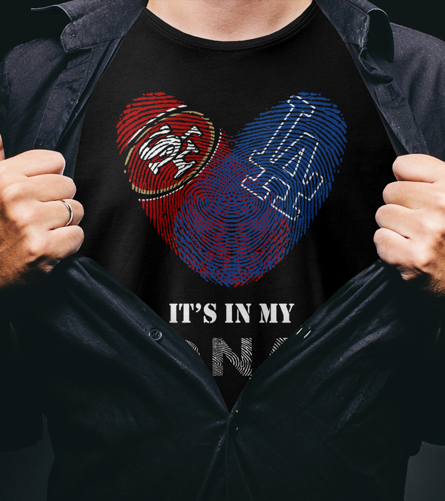 49Ers Dodgers SF LA Heart Fingerprint DNA T-Shirt