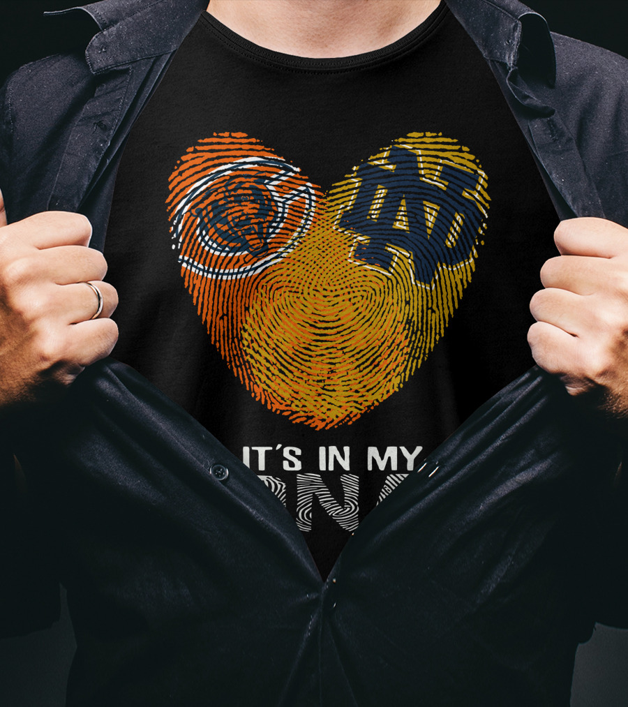 Bears Notre Dame It's In My Dna Heart Fingerprint Logo Icons T-Shirt