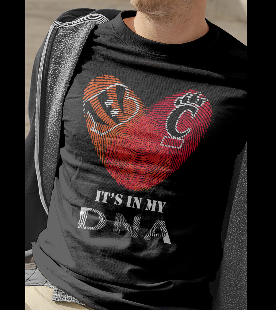 Bengals Cincinnati Bearcats Heart Fingerprint It's In My DNA T-Shirt