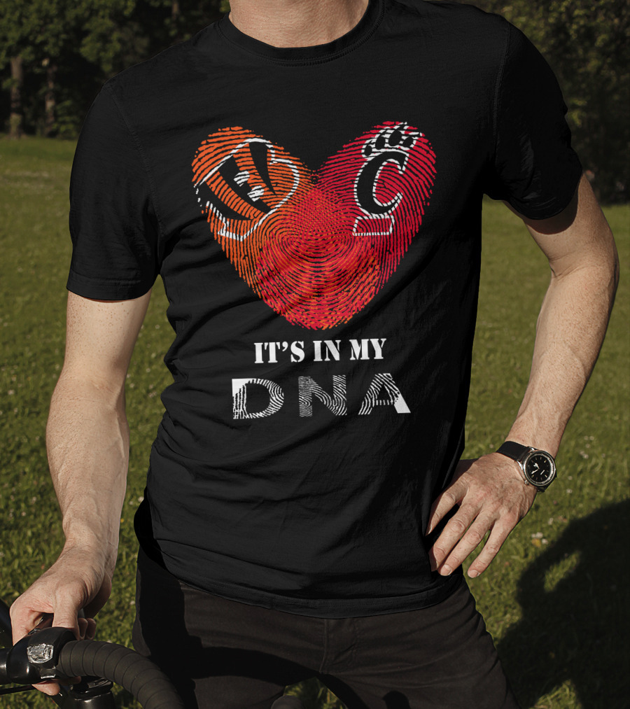 Bengals Cincinnati Bearcats Heart Fingerprint It's In My DNA T-Shirt