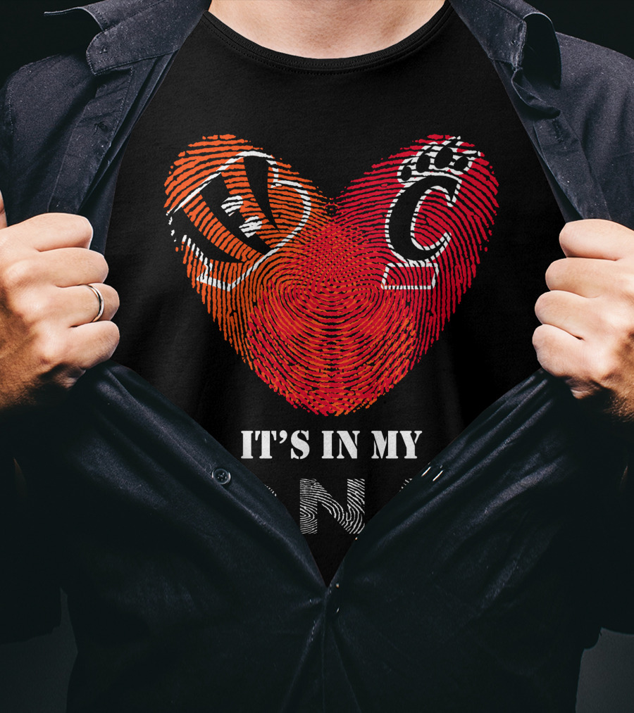 Bengals Cincinnati Bearcats Heart Fingerprint It's In My DNA T-Shirt