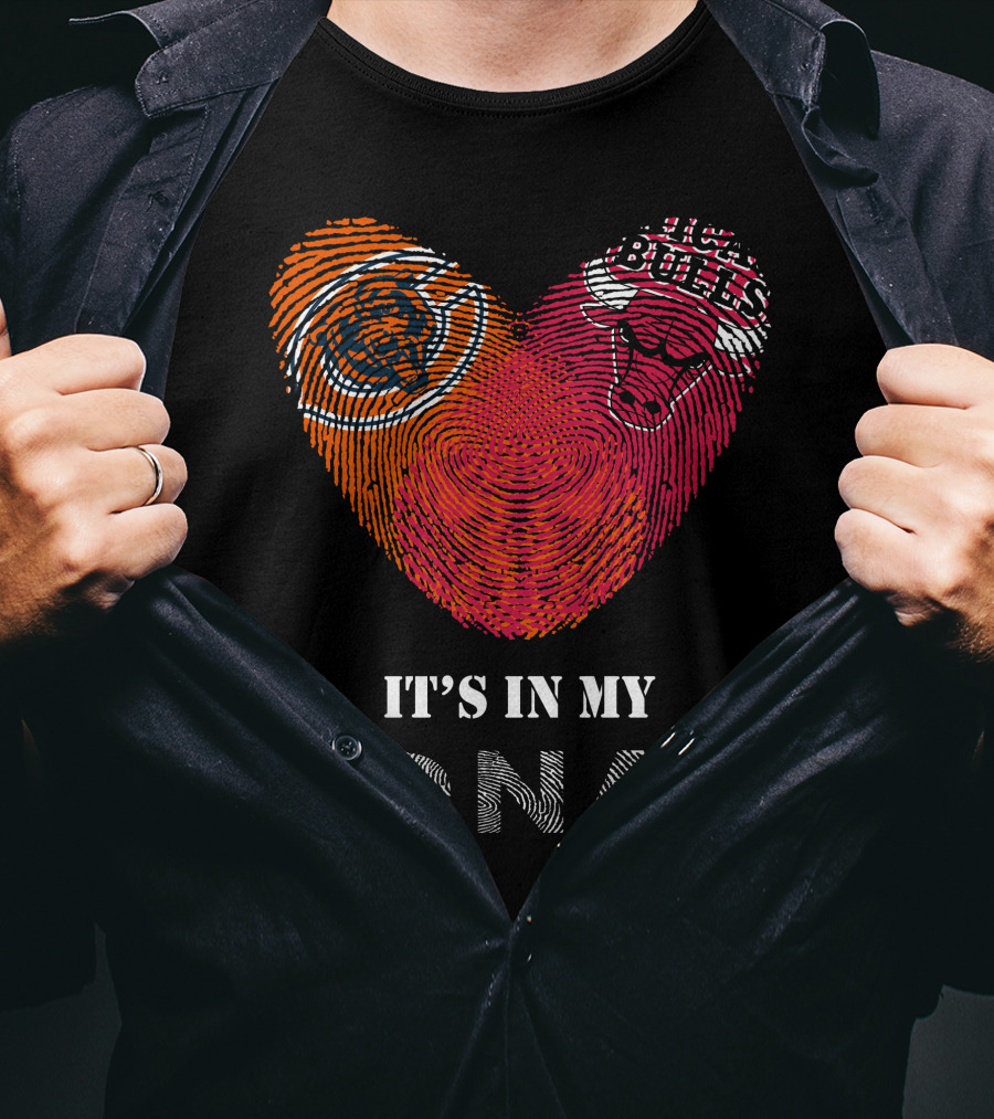 Chicago Bears Bulls Fingerprint Heart It's In My DNA T-Shirt