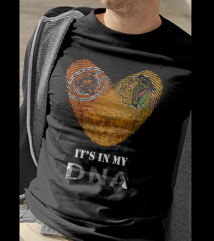 Chicago Bears Blackhawks It's In My Dna Fingerprint Heart T-Shirt