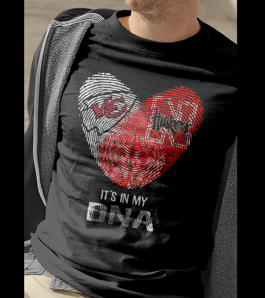 Chiefs Huskers Fingerprint Heart It's In My Dna T-Shirt